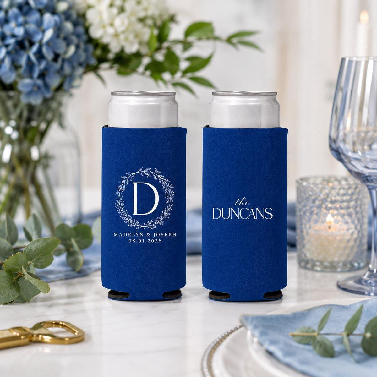 Personalized Slim Can Coolers for Weddings and Bachelorette Parties Custom Skinny Can Drink Sleeves Bulk Modern Party Favors