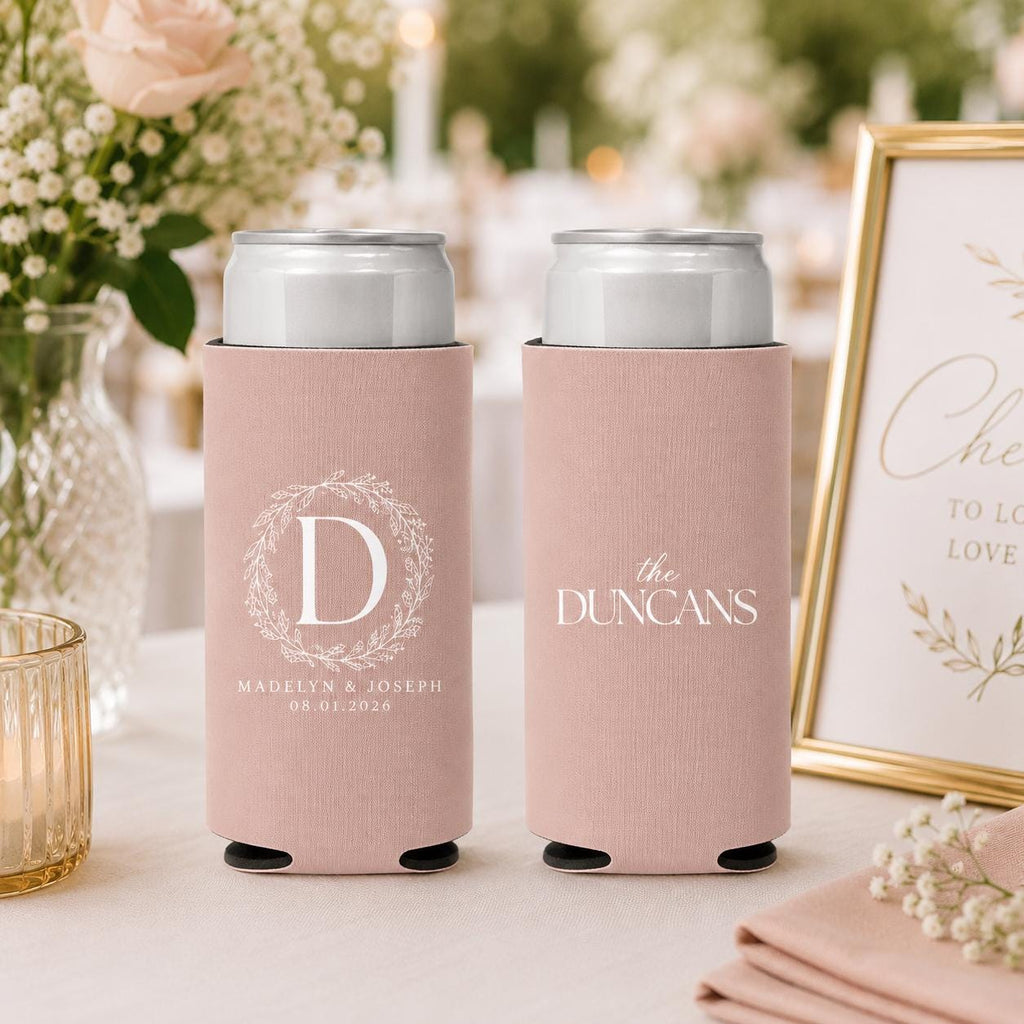 Personalized Slim Can Coolers for Weddings and Bachelorette Parties Custom Skinny Can Drink Sleeves Bulk Modern Party Favors