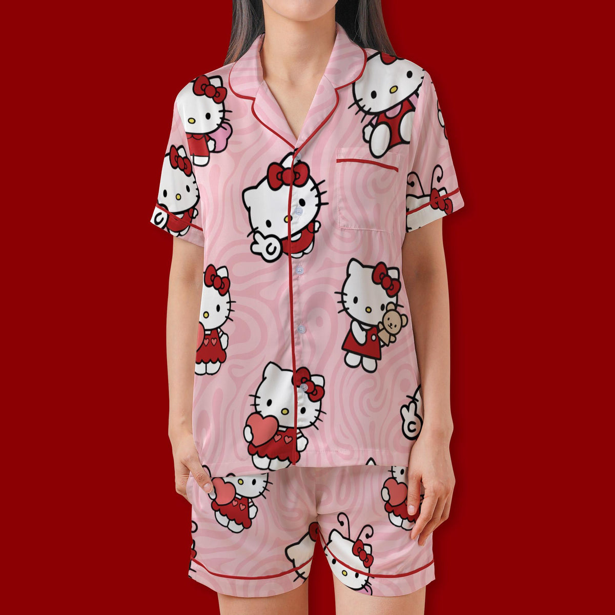 Cute White Cat Pajamas, Matching Family Sleepwear, Pink Lounge Set, Birthday Gift, Girls Weekend Sleepwear, Slumber Party Gifts
