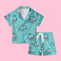 Kawaii Blue Monster Pajamas Set, Funny Blue Fish Shirt Dress, Sanrio Character Sleepwear, Birthday Gift, Slumber Party Gifts