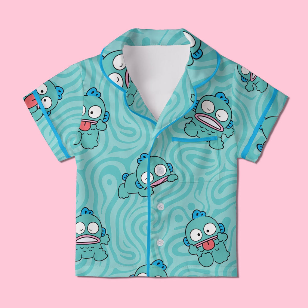 Kawaii Blue Monster Pajamas Set, Funny Blue Fish Shirt Dress, Sanrio Character Sleepwear, Birthday Gift, Slumber Party Gifts