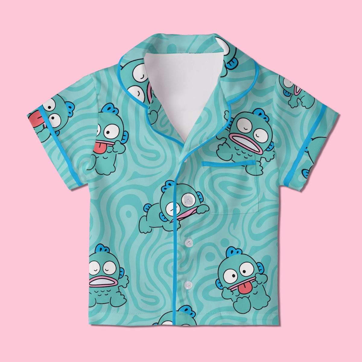 Kawaii Blue Monster Pajamas Set, Funny Blue Fish Shirt Dress, Sanrio Character Sleepwear, Birthday Gift, Slumber Party Gifts