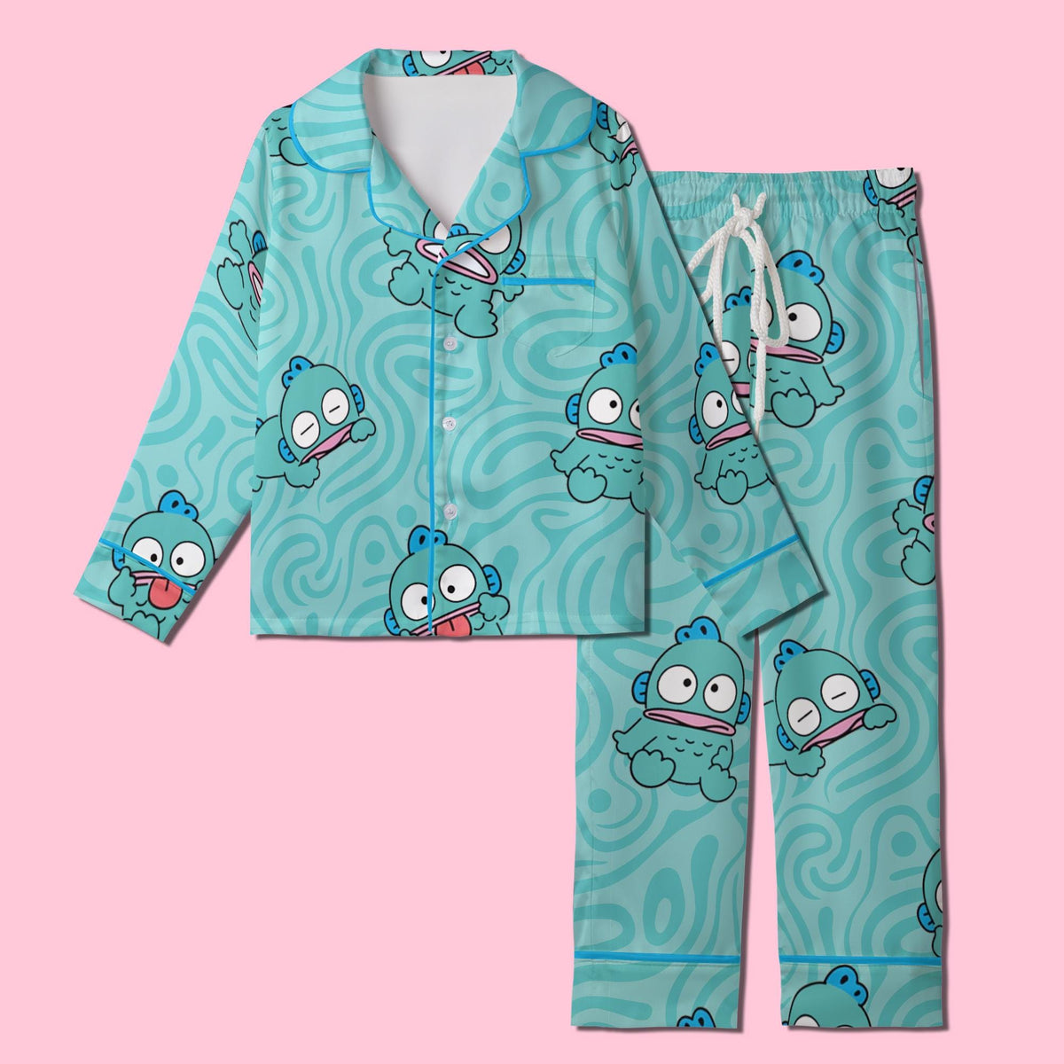 Kawaii Blue Monster Pajamas Set, Funny Blue Fish Shirt Dress, Sanrio Character Sleepwear, Birthday Gift, Slumber Party Gifts
