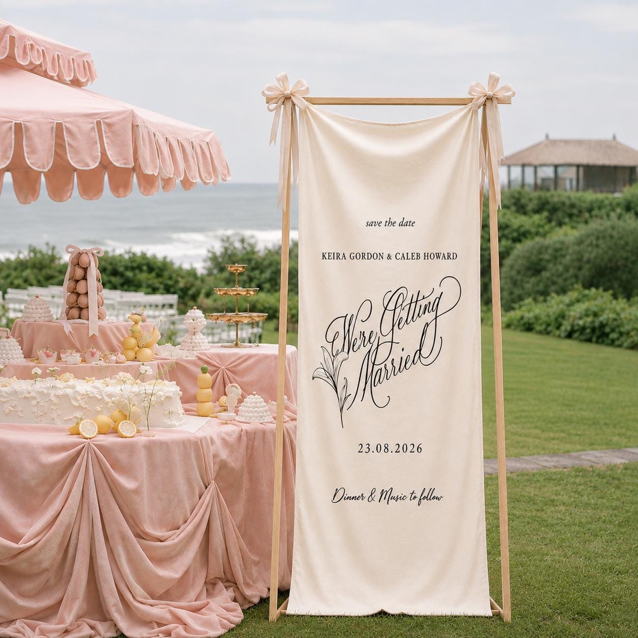 Personalized Wedding Banner, Elegant Ceremony Decor, Cotton Linen Fabric Backdrop