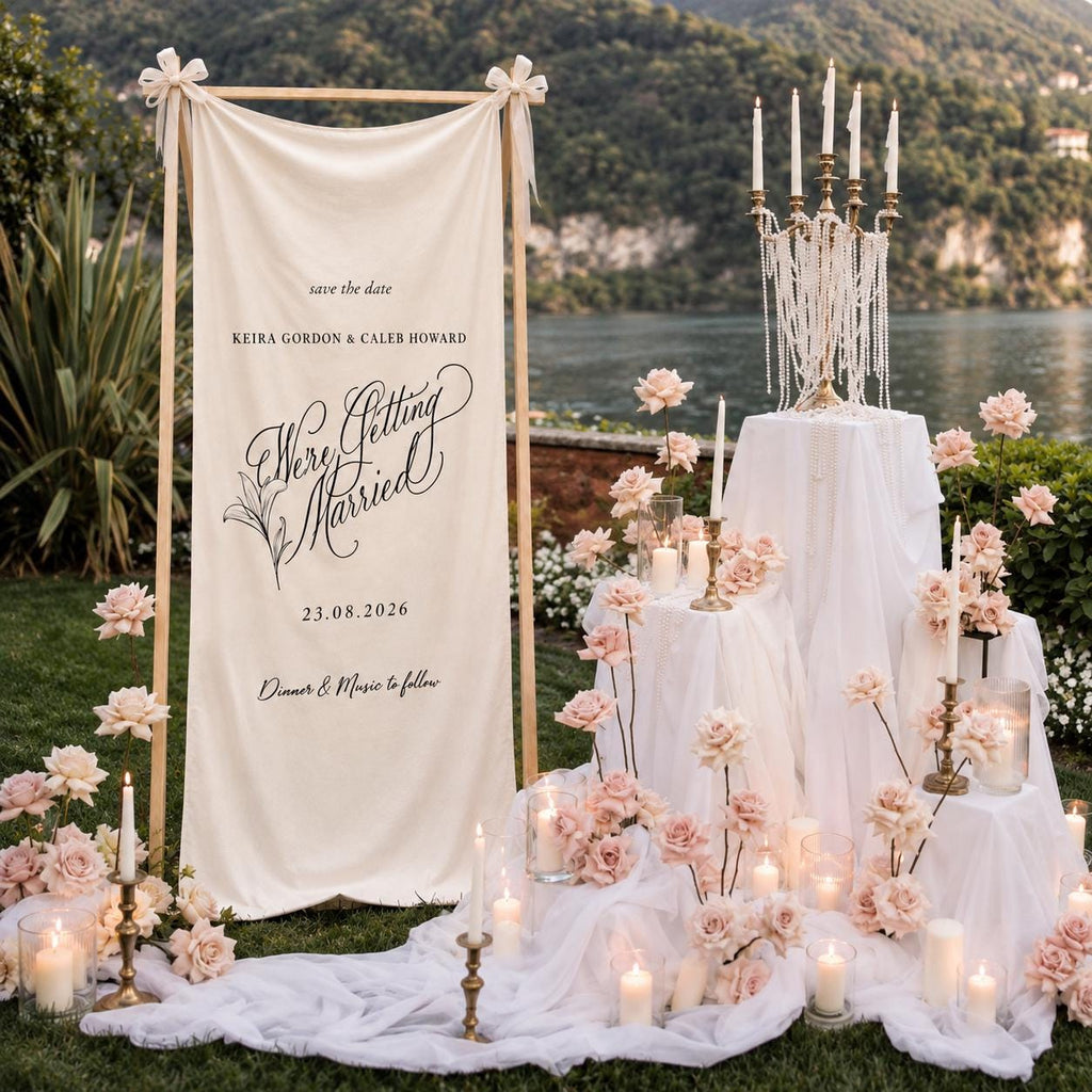 Personalized Wedding Banner, Elegant Ceremony Decor, Cotton Linen Fabric Backdrop