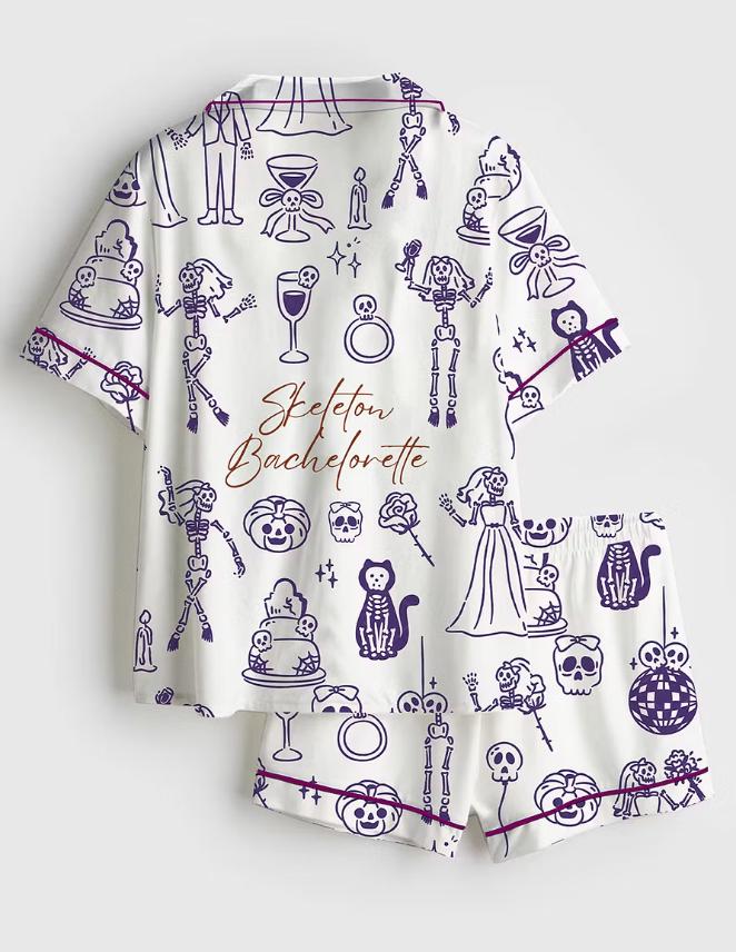 Skeleton Bachelorette Pajamas – Spooky Bridal Party Matching Sleepwear – Halloween Hen Party Gift Set