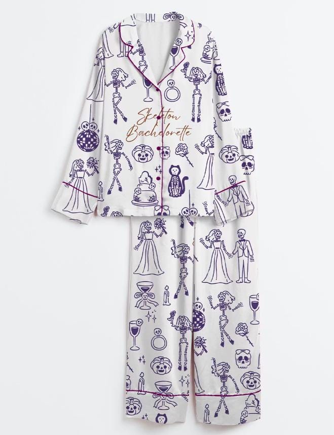 Skeleton Bachelorette Pajamas – Spooky Bridal Party Matching Sleepwear – Halloween Hen Party Gift Set