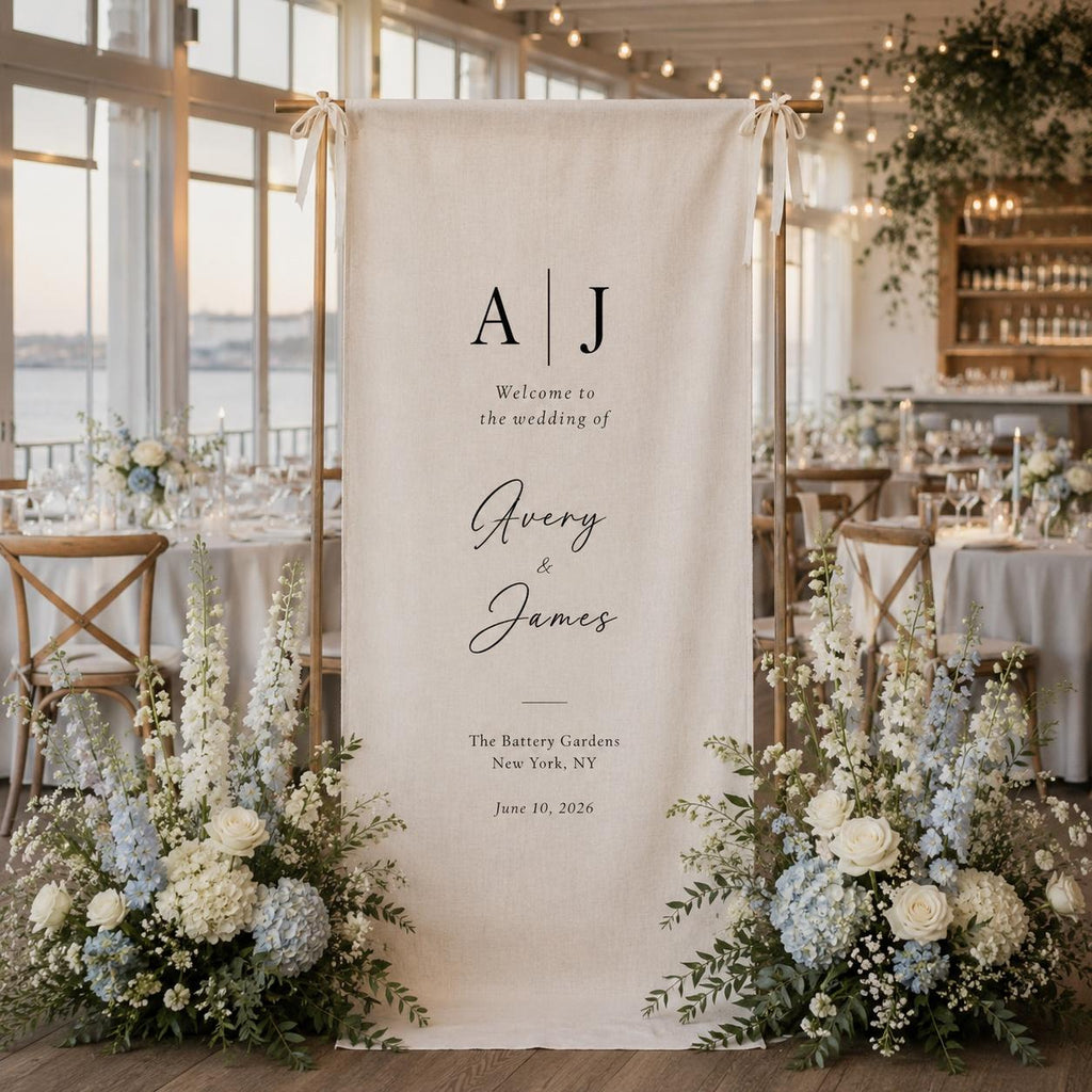 Custom Fabric Welcome Sign, Linen Wedding Welcome Sign, Personalized Wedding Decor, Wedding Banner
