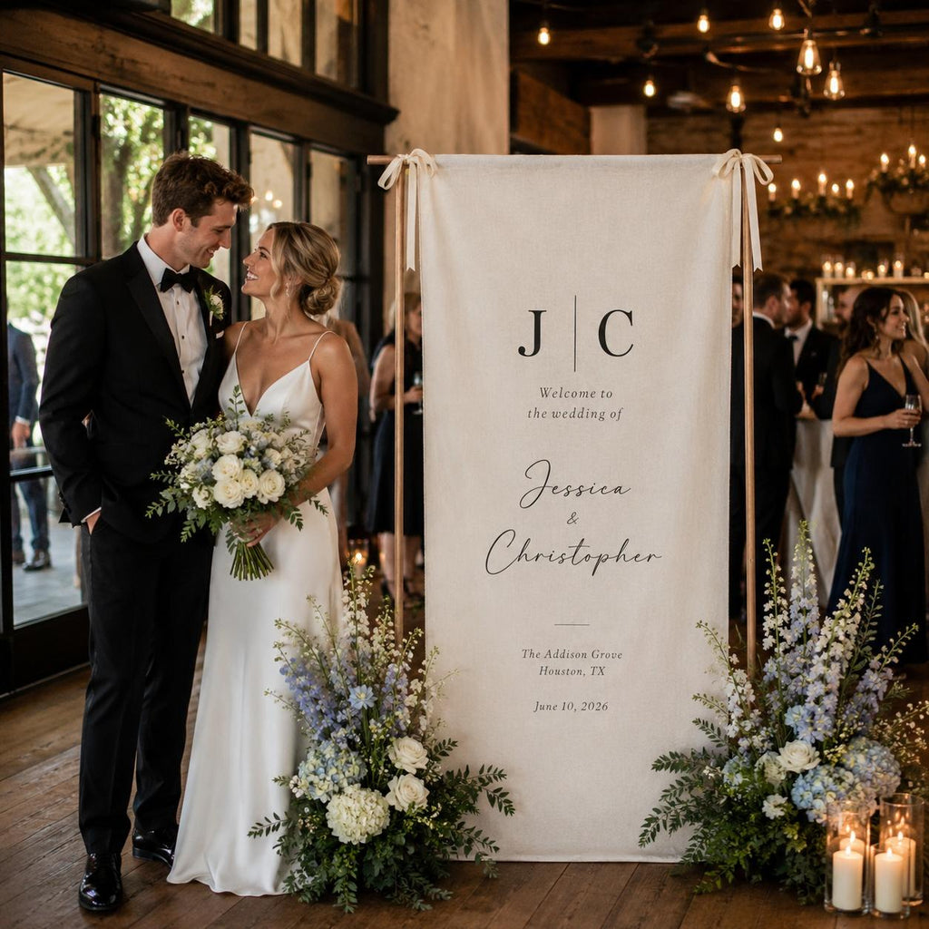 Custom Fabric Welcome Sign, Linen Wedding Welcome Sign, Personalized Wedding Decor, Wedding Banner