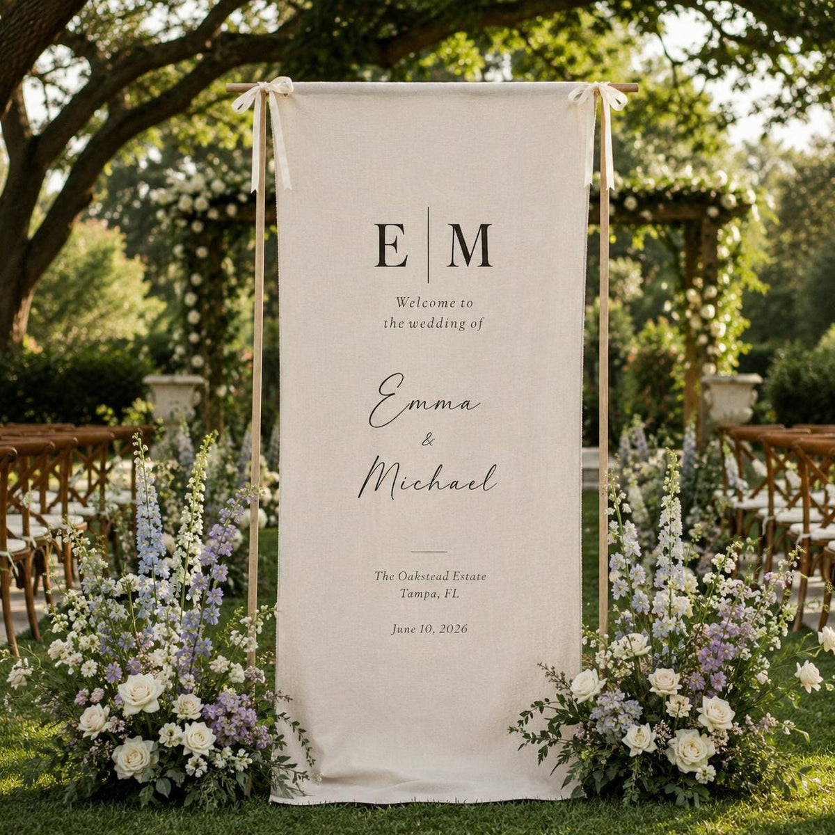 Custom Fabric Welcome Sign, Linen Wedding Welcome Sign, Personalized Wedding Decor, Wedding Banner