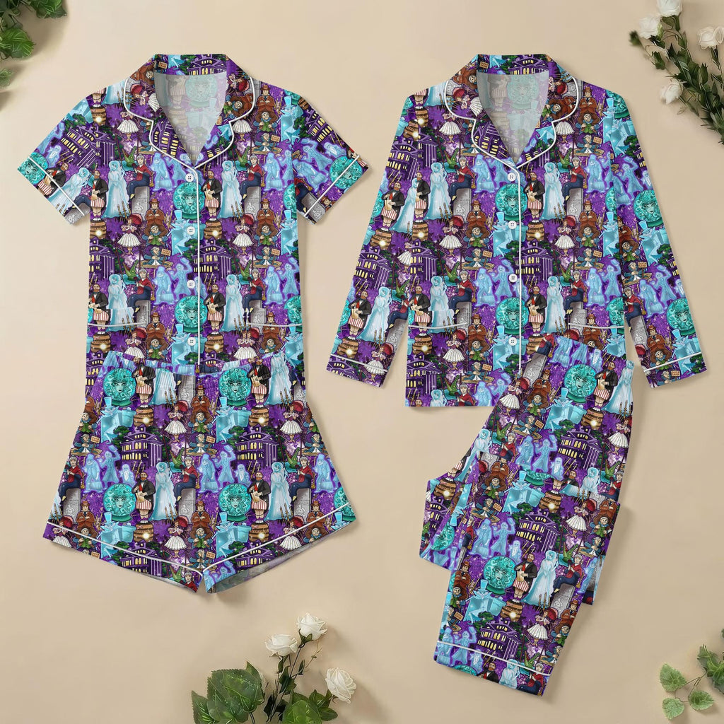 Haunted Mansion Purple Ghost Pajamas, Disney Haunted Mansion Sleepwear, Spooky Ride Lounge Pjs Gift For Her, Theme Park Group Pjs