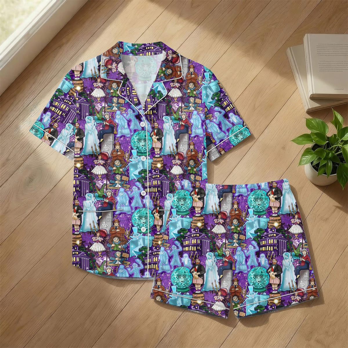 Haunted Mansion Purple Ghost Pajamas, Disney Haunted Mansion Sleepwear, Spooky Ride Lounge Pjs Gift For Her, Theme Park Group Pjs