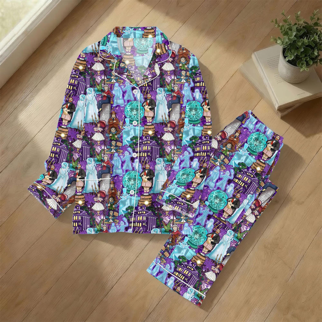 Haunted Mansion Purple Ghost Pajamas, Disney Haunted Mansion Sleepwear, Spooky Ride Lounge Pjs Gift For Her, Theme Park Group Pjs