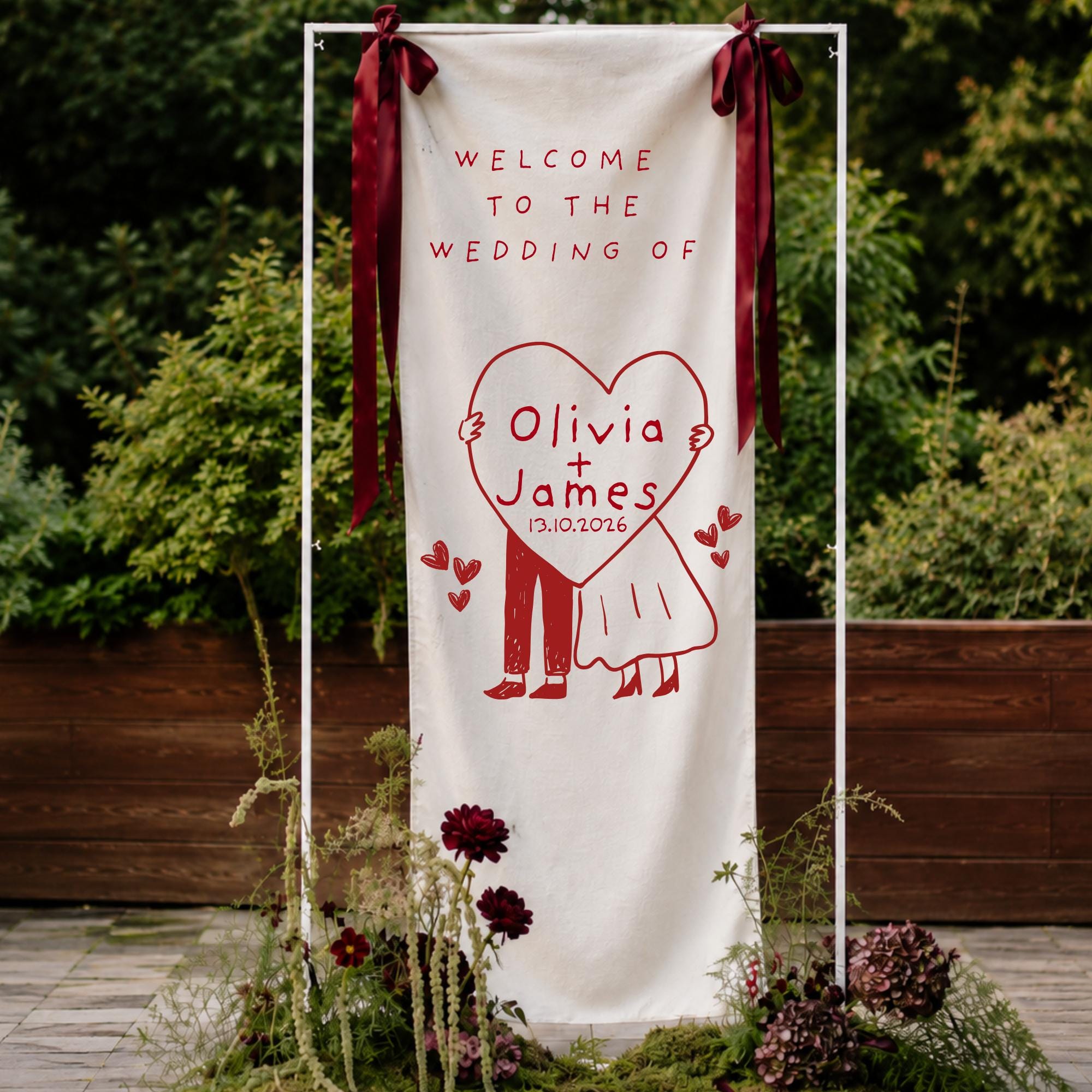 Personalized Linen Wedding Welcome Sign, Custom Fabric Wedding Banner, Modern Wedding Welcome Sign, Boho Ceremony Decor,Outdoor Wedding Sign