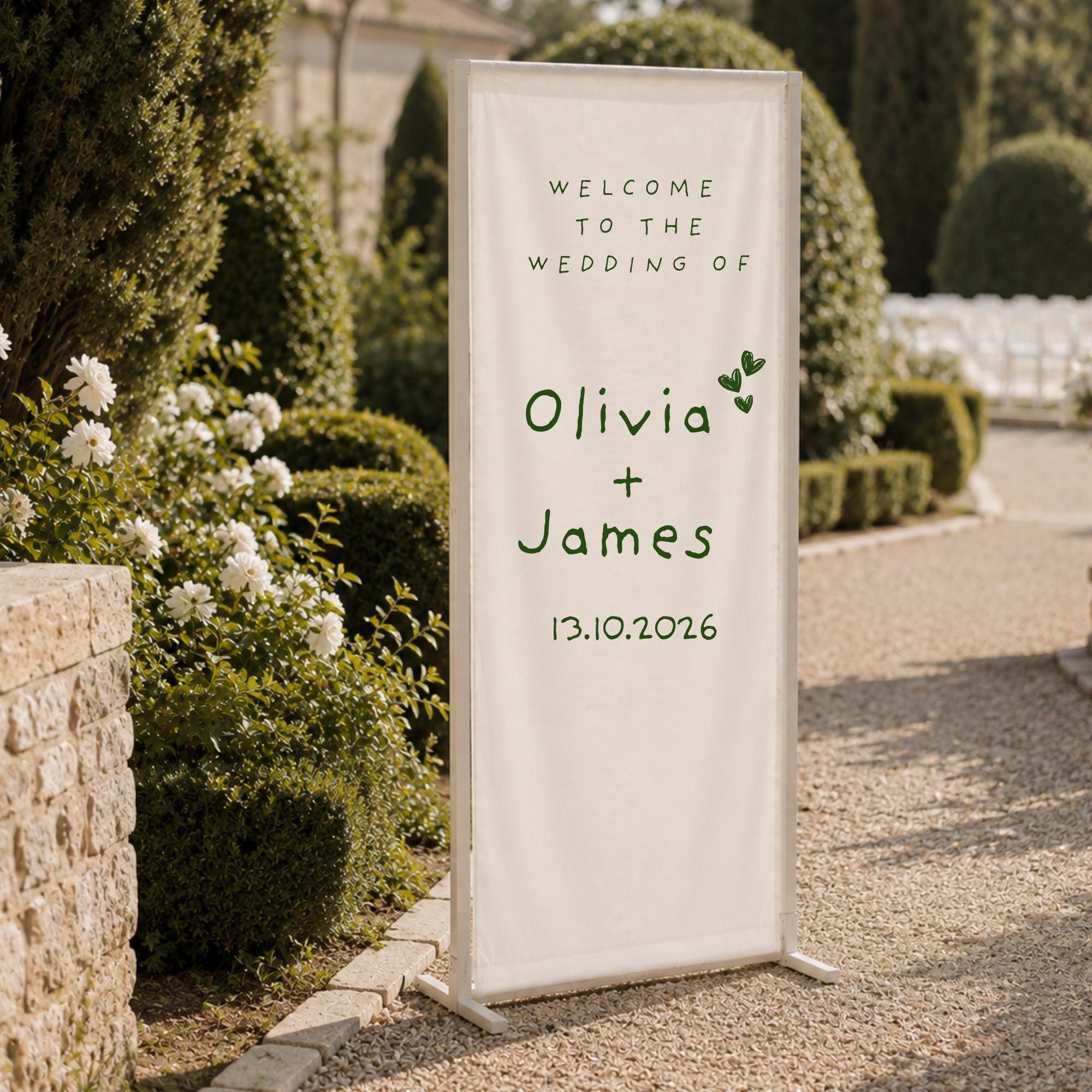 Personalized Linen Wedding Welcome Sign, Custom Fabric Wedding Banner, Modern Wedding Welcome Sign, Boho Ceremony Decor,Outdoor Wedding Sign