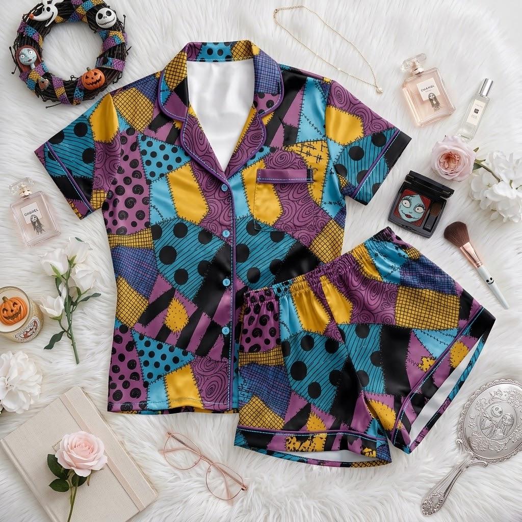Disney Sally Skellington Pajama Set, Nightmare Before Christmas Sleepwear, Halloween Character Button Pajamas, Cozy Lounge Outfit