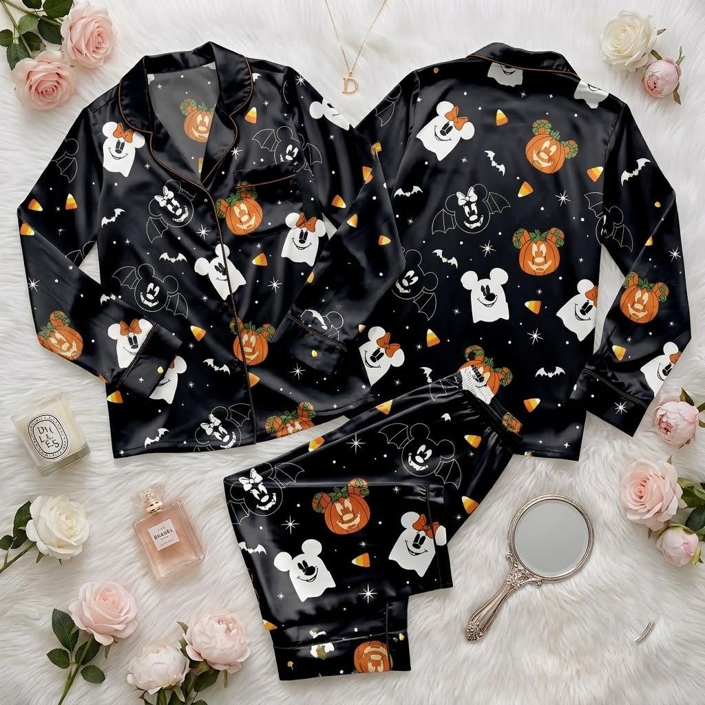 Halloween Mickey Boo Pajama Set, Disney Mouse Ghost Sleepwear, Cute Spooky Button Pajamas, Trick Or Treat Loungewear
