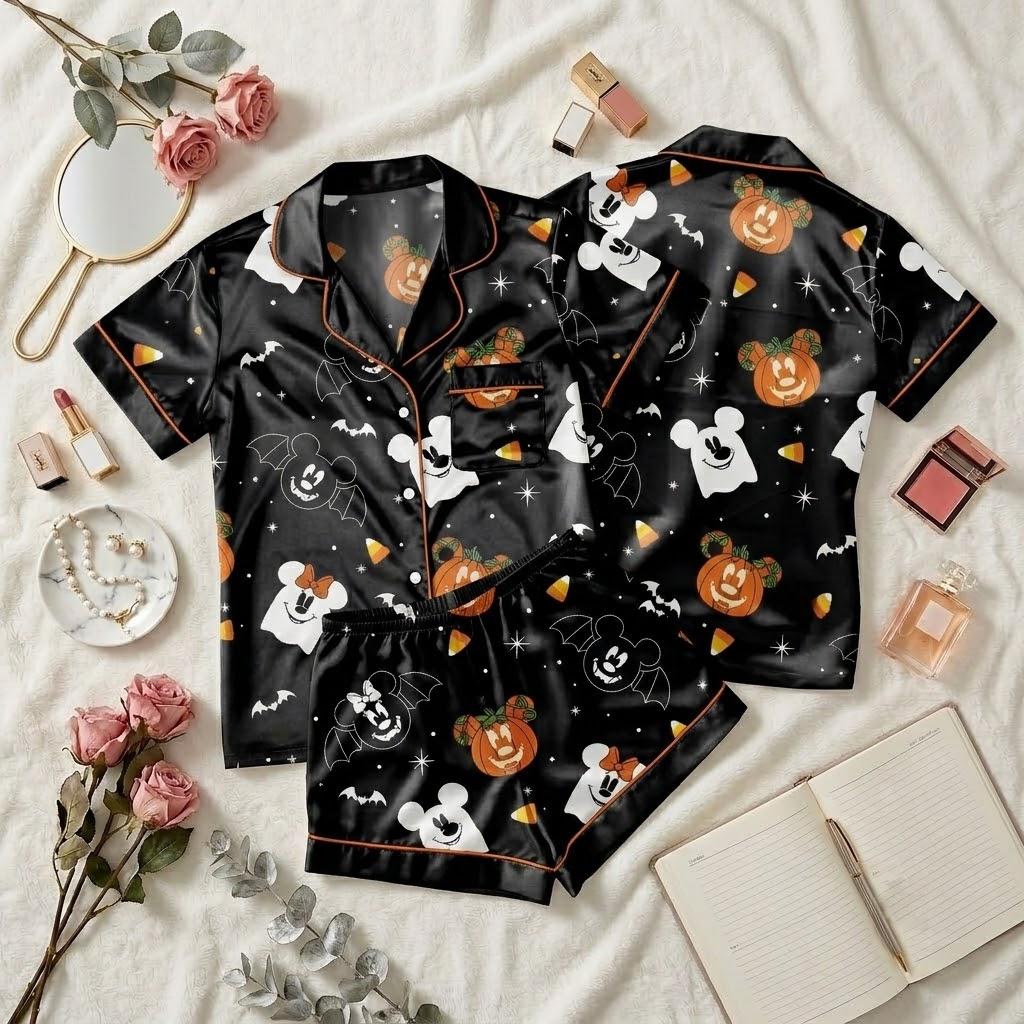 Halloween Mickey Boo Pajama Set, Disney Mouse Ghost Sleepwear, Cute Spooky Button Pajamas, Trick Or Treat Loungewear
