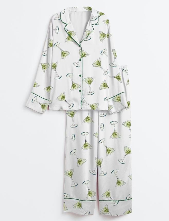 Martini Pajamas - Olive Cocktail Short PJ Set - Bachelorette Party Pajamas, Girls Trip Sleepwear