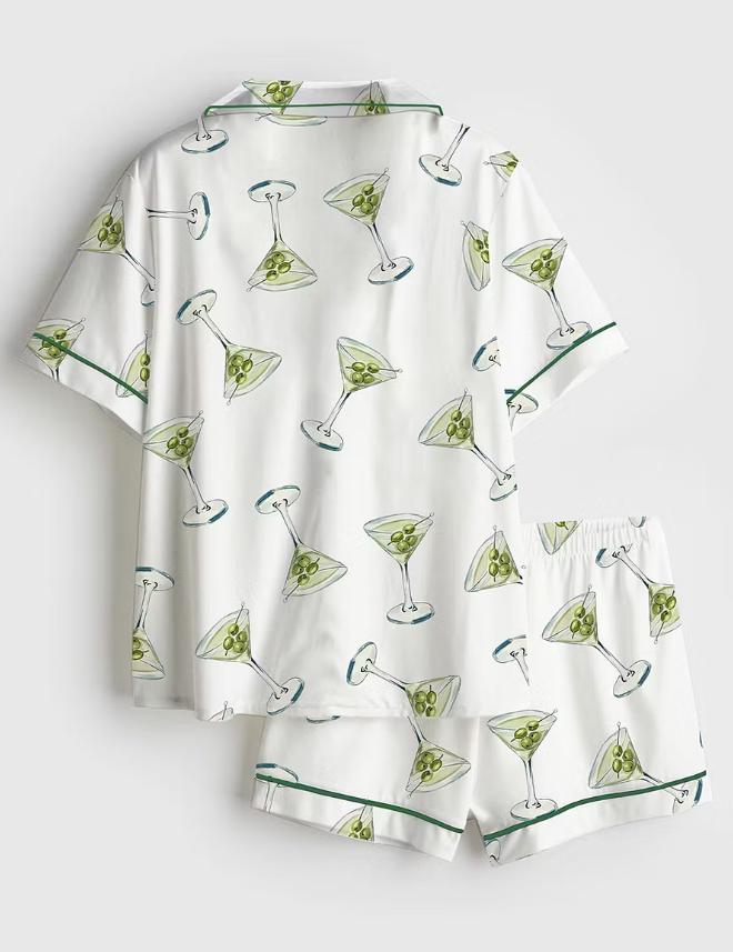 Martini Pajamas - Olive Cocktail Short PJ Set - Bachelorette Party Pajamas, Girls Trip Sleepwear