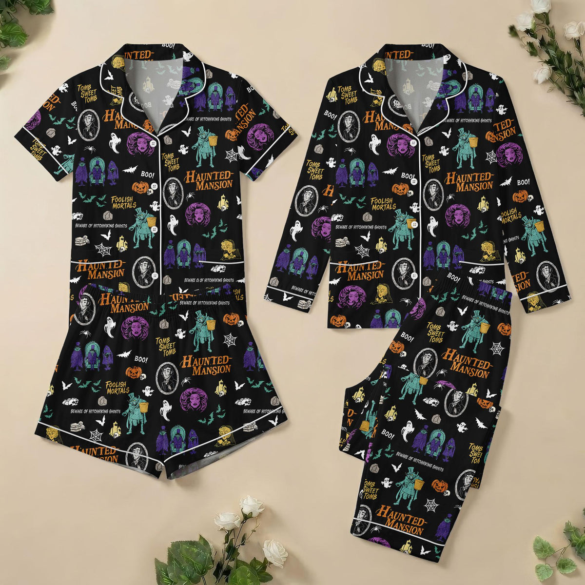 Haunted Mansion Pajamas, Spooky Theme Park Ride Sleepwear, Ghost Ride PJs, Cozy Loungewear, Halloween Movie Shorts Pjs, Gift For Her