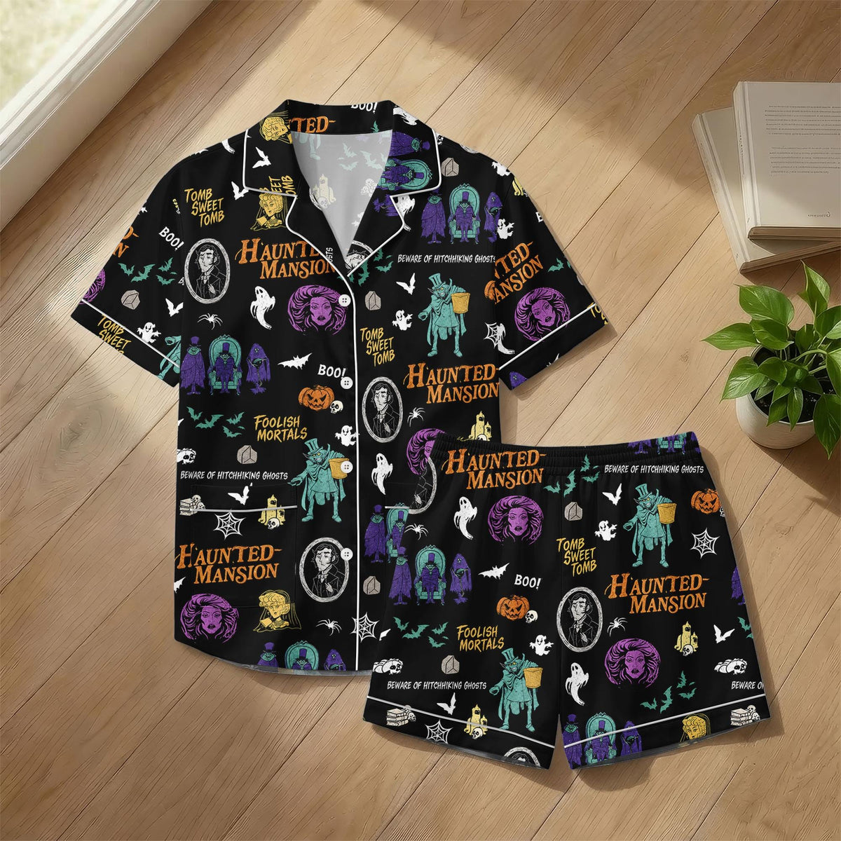 Haunted Mansion Pajamas, Spooky Theme Park Ride Sleepwear, Ghost Ride PJs, Cozy Loungewear, Halloween Movie Shorts Pjs, Gift For Her