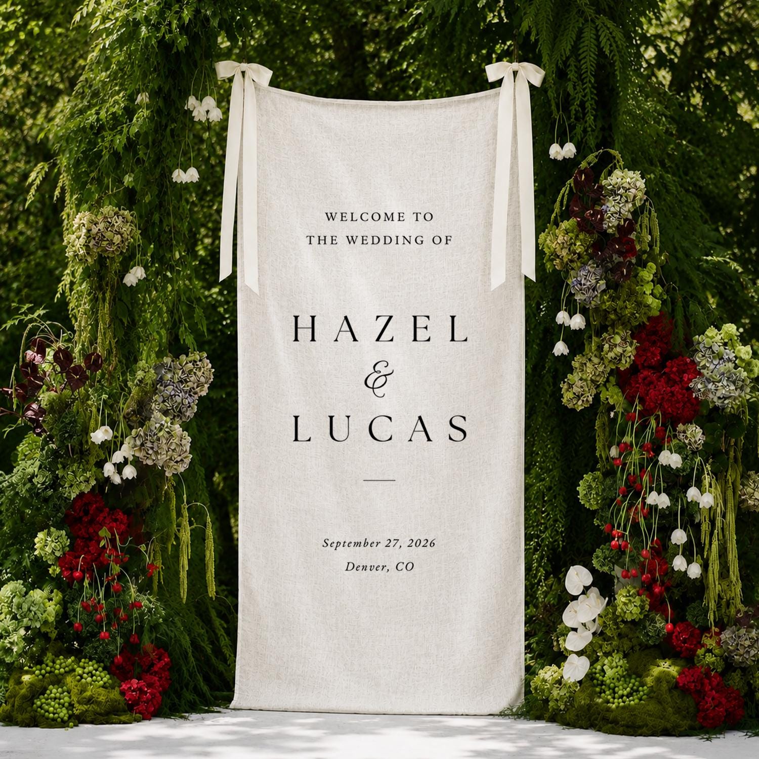 Modern Fabric Wedding Welcome Sign, Boho Ceremony Banner, Cotton Linen Blend