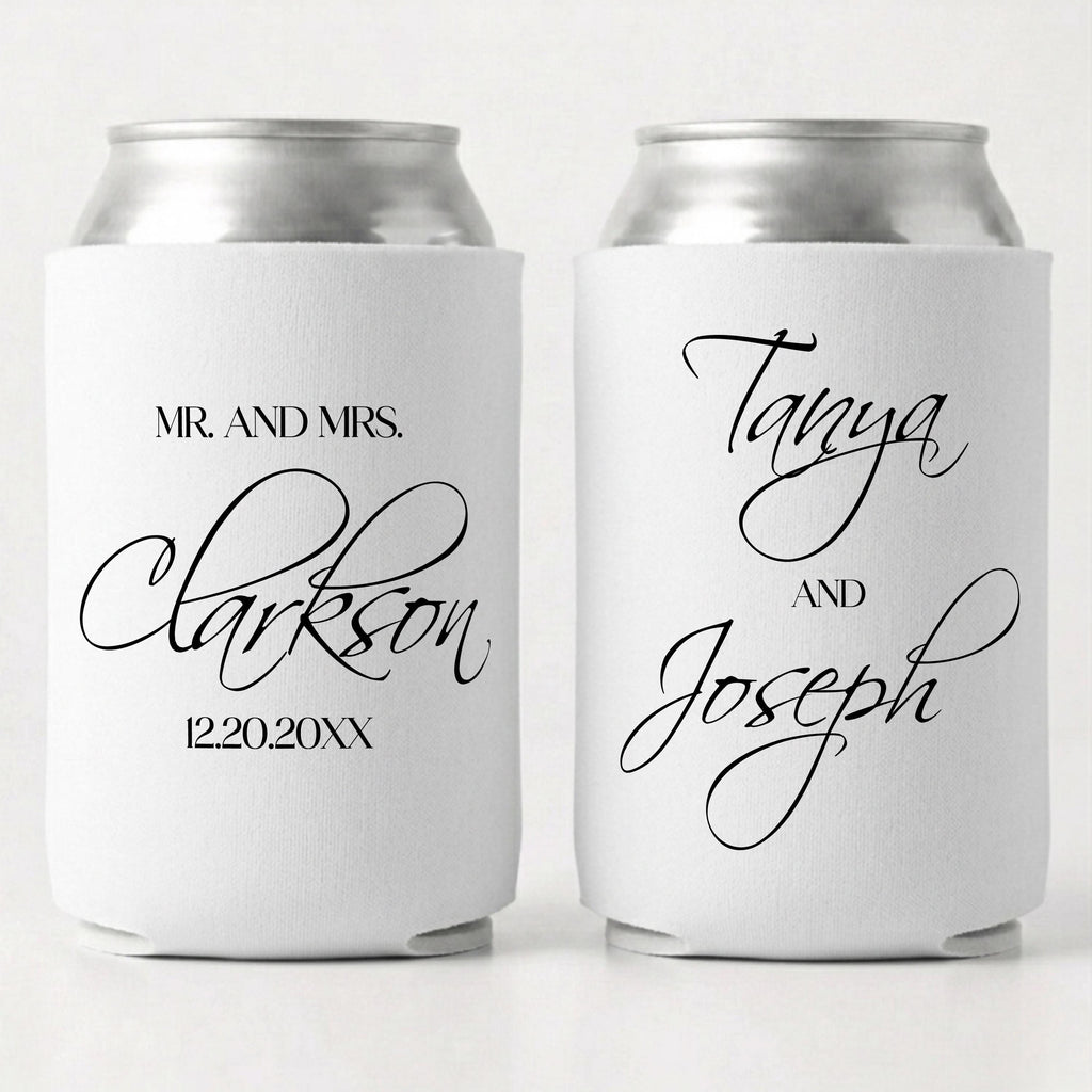 Mr and Mrs Wedding Can Coolers Personalized Wedding Favors for Guests Bride and Groom Reception Drink Holders
