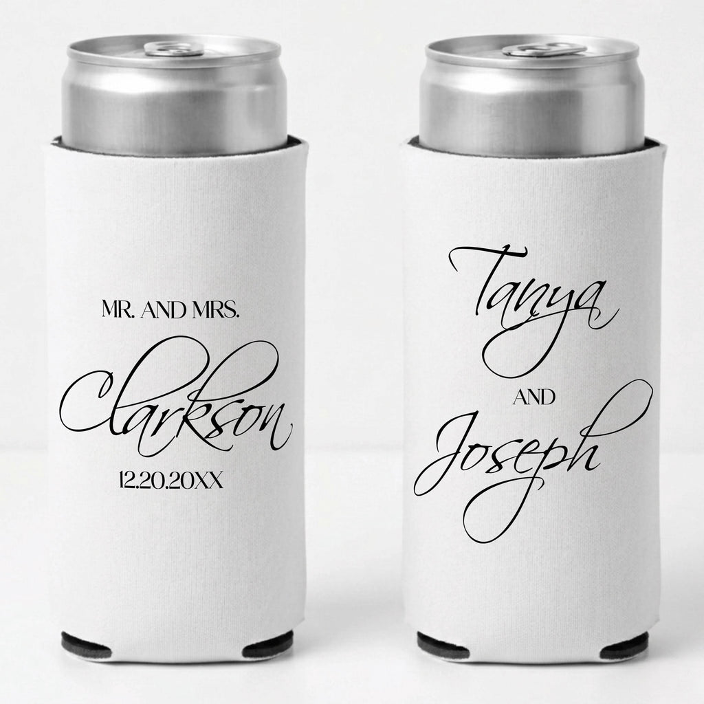 Mr and Mrs Slim Can Coolers Personalized Wedding Favors for Hard Seltzers Wedding Reception Guest Gifts
