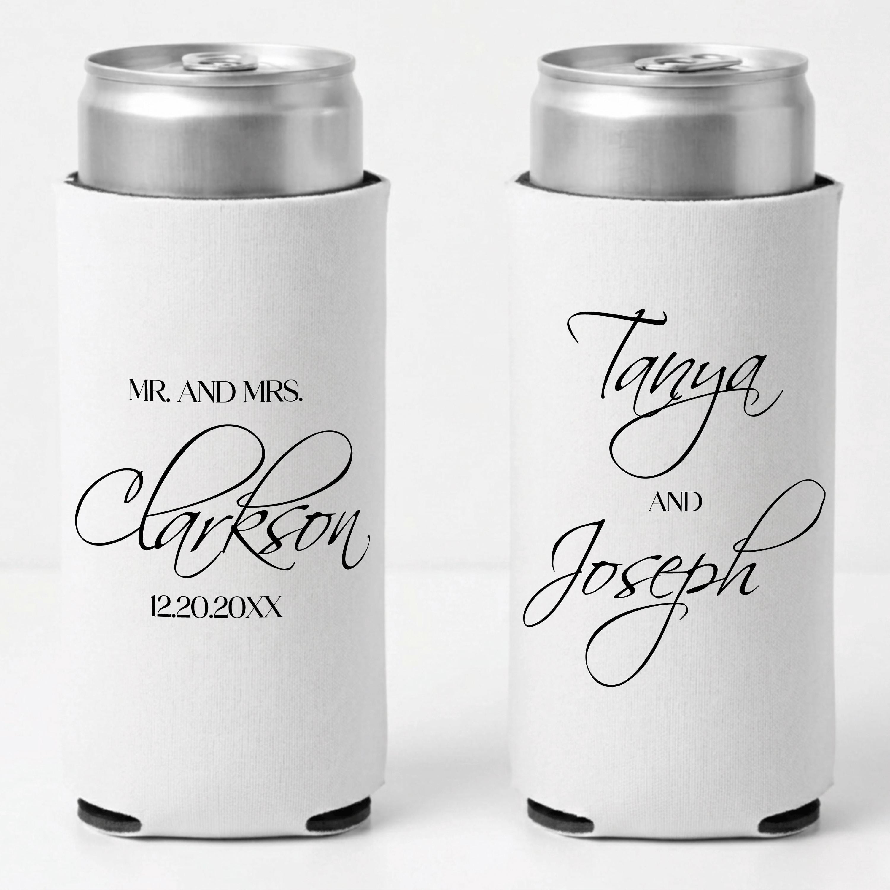 Mr and Mrs Slim Can Coolers Personalized Wedding Favors for Hard Seltzers Wedding Reception Guest Gifts