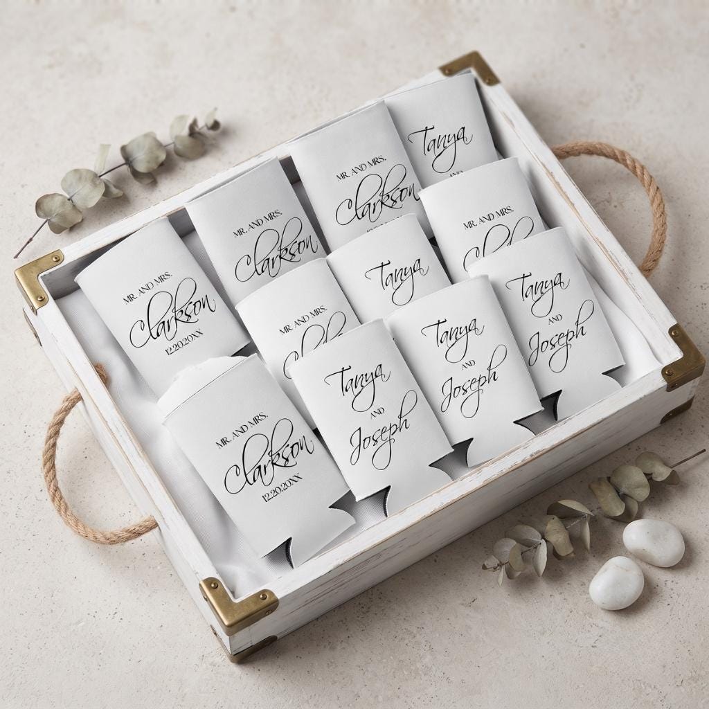 Mr and Mrs Slim Can Coolers Personalized Wedding Favors for Hard Seltzers Wedding Reception Guest Gifts