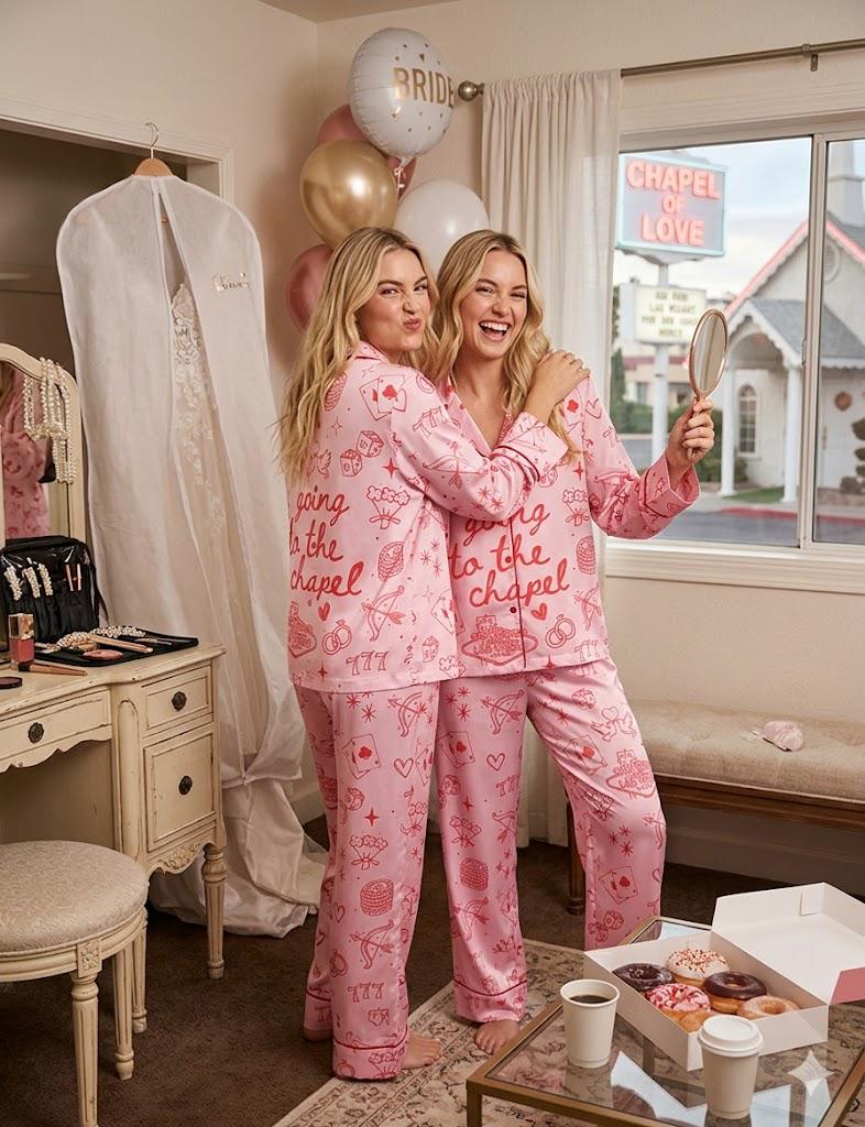 Vegas Bachelorette Pajama Set - Going To The Chapel Bridal Pajamas - Getting Ready Outfit For Bride