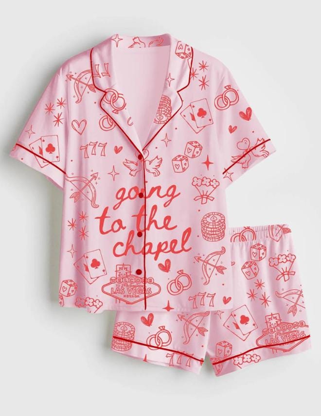 Vegas Bachelorette Pajama Set - Going To The Chapel Bridal Pajamas - Getting Ready Outfit For Bride