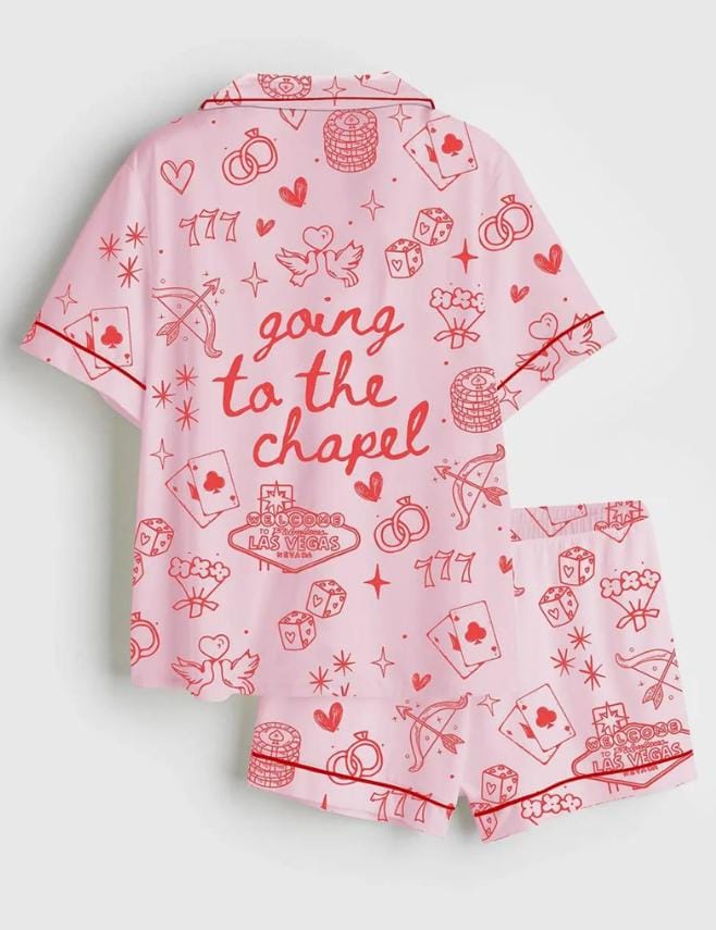 Vegas Bachelorette Pajama Set - Going To The Chapel Bridal Pajamas - Getting Ready Outfit For Bride