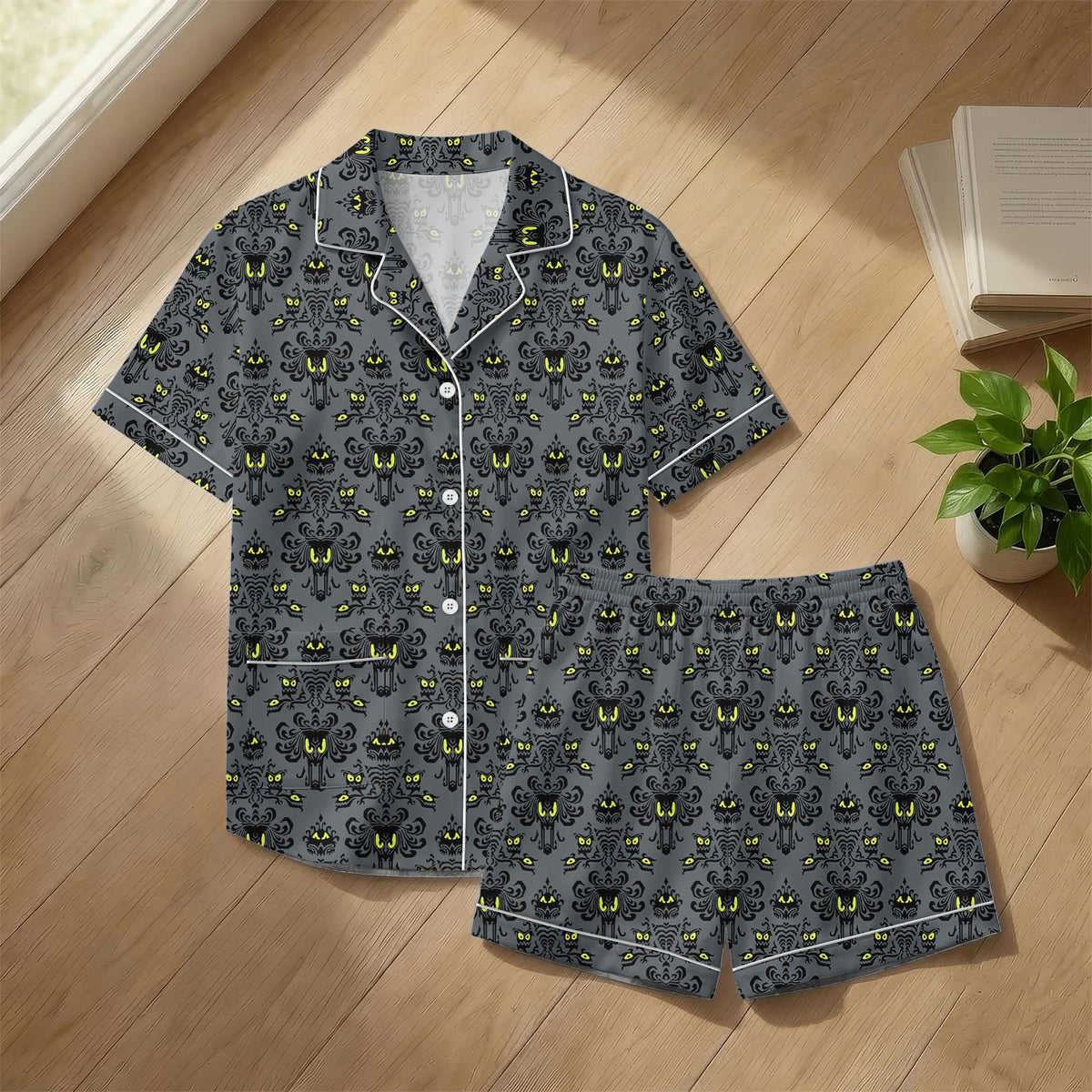 Haunted Mansion Happy Haunts Pajamas, Disney Spooky Ride Sleepwear, Haunted Mansion Short Pajama, Theme Park Lounge Pjs Gift For Her