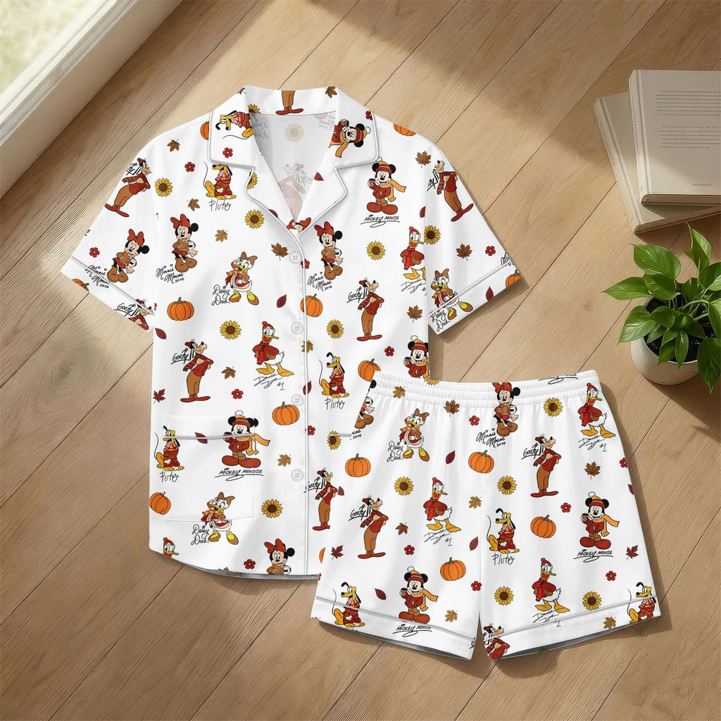 Mickey and Friends Fall Pajamas, Disney Autumn Pajama Shorts, Disney Pumpkin Sleepwear, Matching Group PJs, Halloween Disney Gift