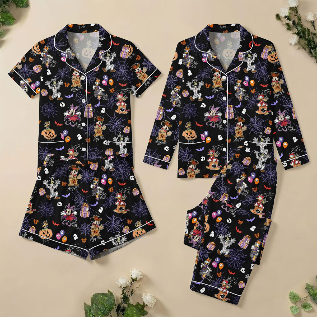 Mickey Mouse Halloween Pajamas, Disney Halloween Pajama Shorts, Disney Character Sleepwear, Spooky Disney PJs, Fall Lounge Wear