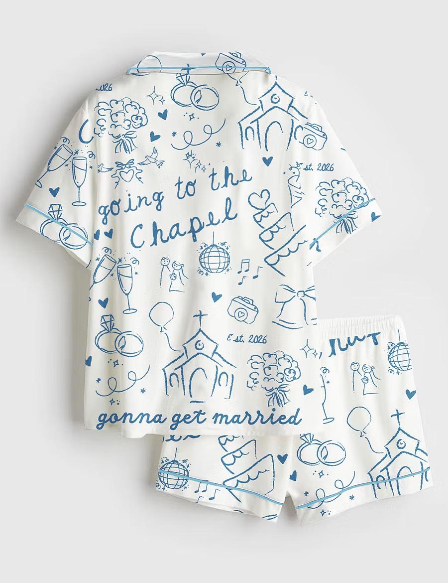 Bride Est 2026 Pajamas, Going To The Chapel Short Sleeve Satin Pjs, Bridal Party Wedding Sleepwear, Silky Bachelorette Getting Ready Gift