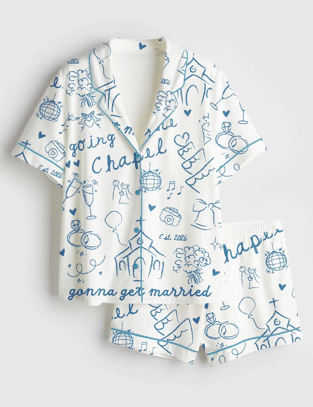 Bride Est 2026 Pajamas, Going To The Chapel Short Sleeve Satin Pjs, Bridal Party Wedding Sleepwear, Silky Bachelorette Getting Ready Gift