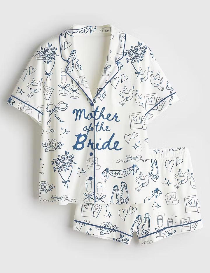 Mother Of The Bride 2026 Pajamas, Going To The Chapel Short Sleeve Satin Pjs, Bridal Party Wedding Sleepwear, Silky Mom Getting Ready Gift
