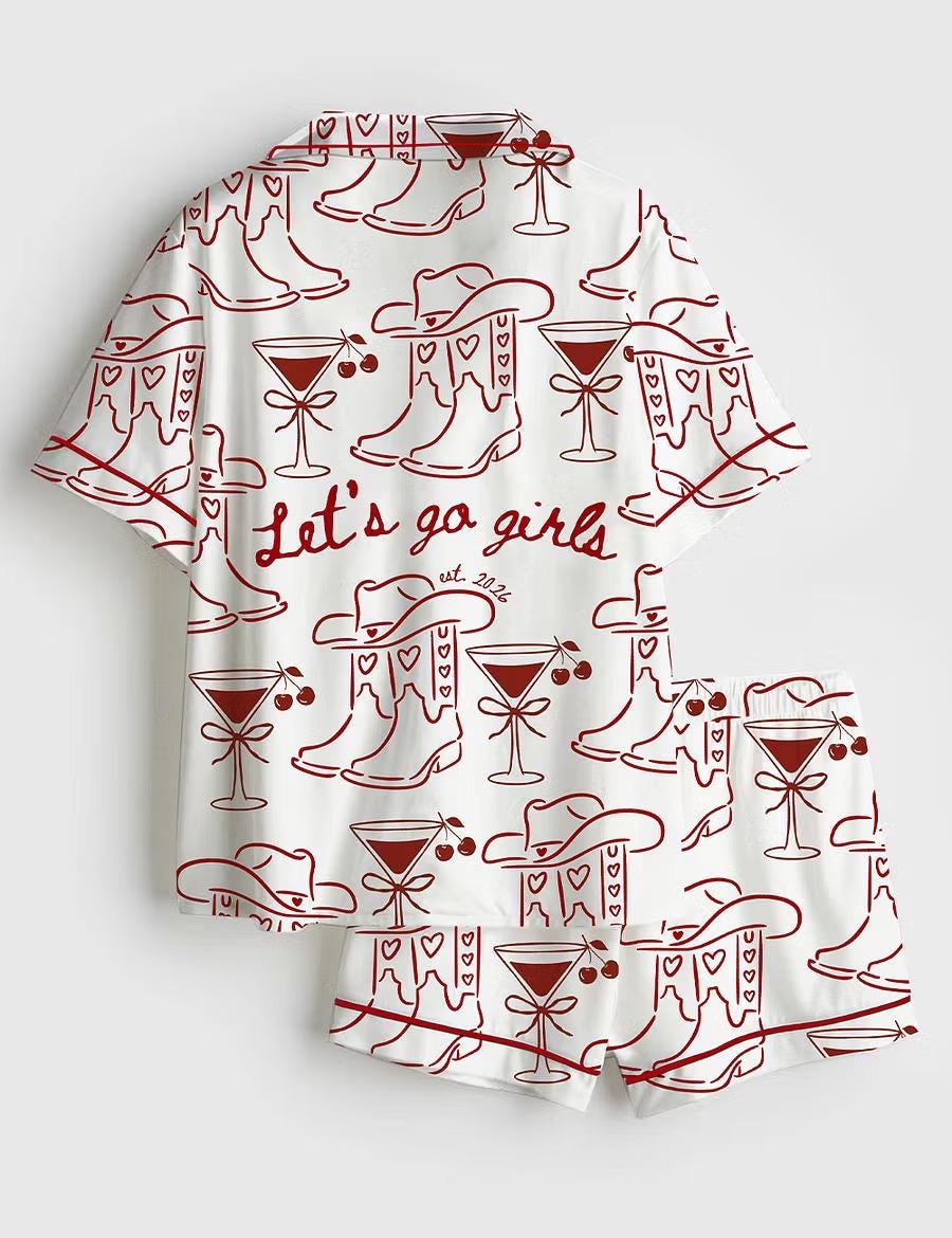 Lets Go Girls Country Pajamas, Cowgirl Bride Short Sleeve Satin Pjs, Western Bachelorette Sleepwear, Silky Nashville Bridal Party Gift