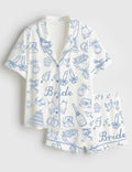Bride Bridesmaid Pajamas, Bridal Party Wedding Day Short Sleeve Satin Pjs, Silky Squad Getting Ready Sleepwear, Bachelorette Lounge Gifts