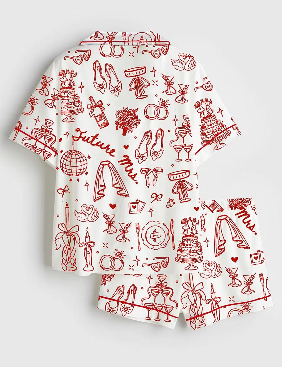 In My Engaged Era Red Pajamas, Future Mrs Bride To Be Short Sleeve Satin Pjs, Silky Bridal Party Sleepwear, Bachelorette Getting Ready Gifts