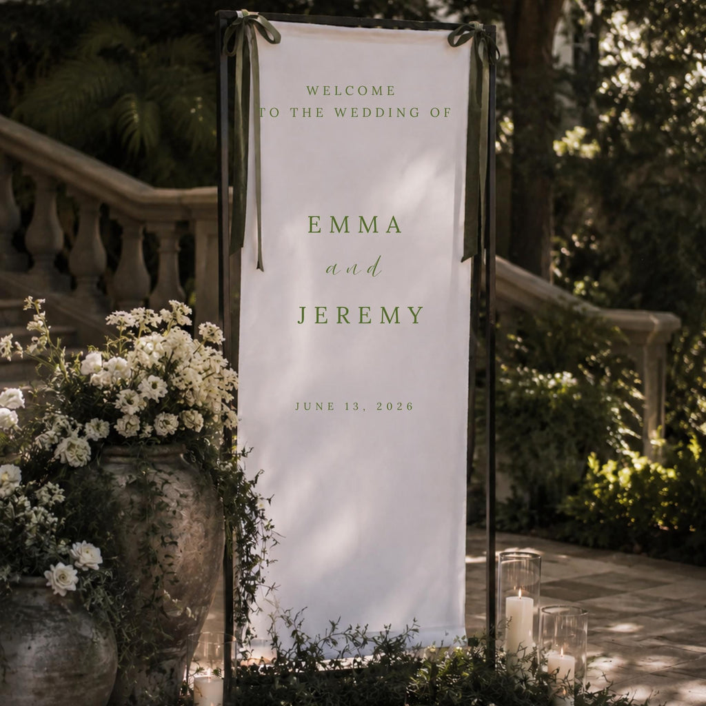 Personalized Linen Wedding Welcome Sign,Custom Fabric Wedding Banner,Modern Ceremony Decor, Outdoor Wedding Decoration,Engagement Party Sign