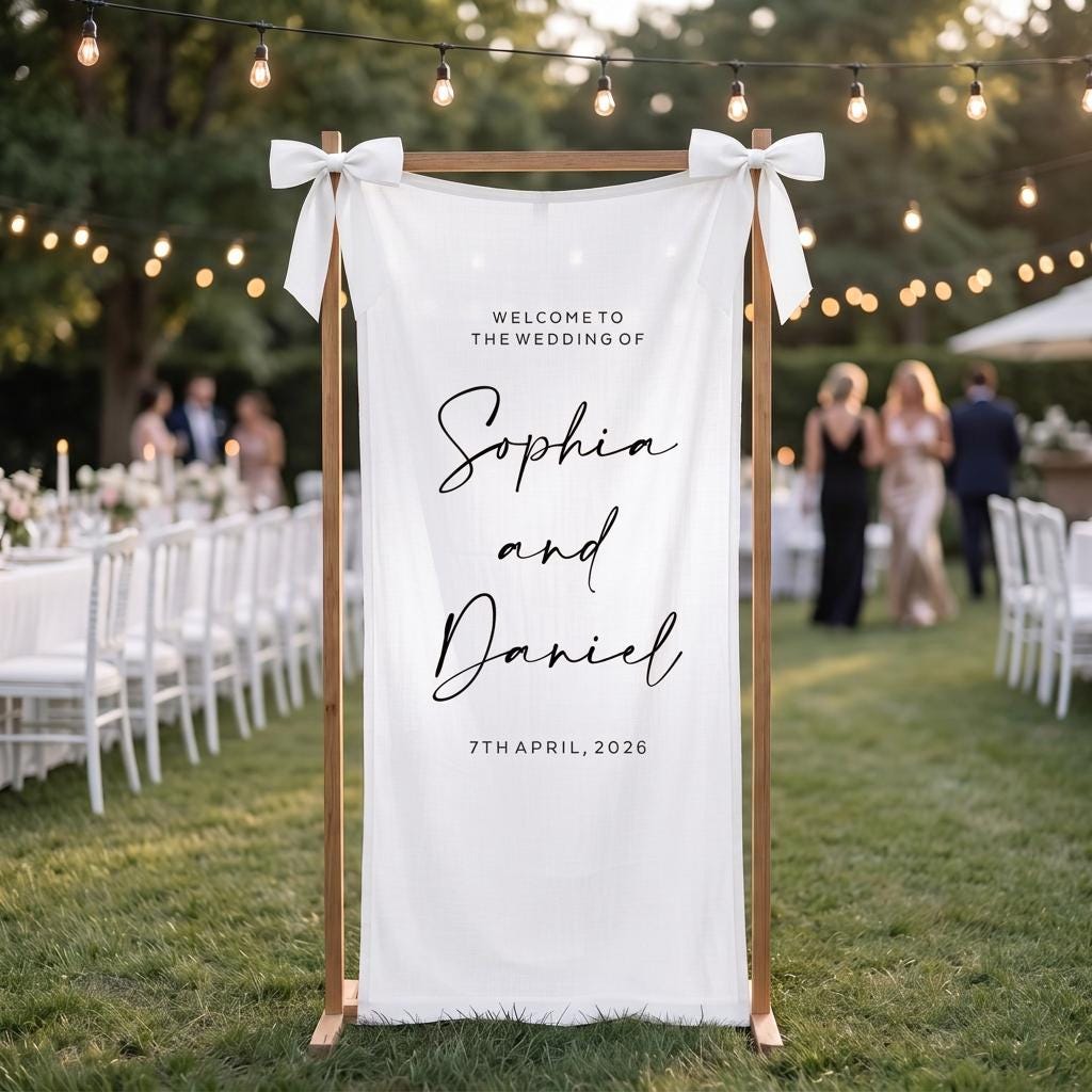 Fabric Wedding Welcome Sign Modern Wedding Welcome Sign Fabric Linen Custom Wedding ceremony Boho Wedding Welcome Sign Ceremony Sign