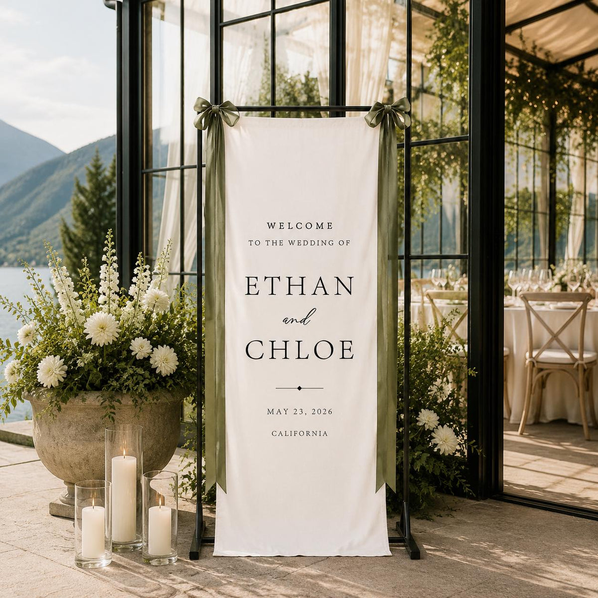 Personalized Linen Wedding Welcome Sign, Custom Fabric Wedding Banner, Modern Wedding Ceremony Sign, Elegant Name Date Reception Decor