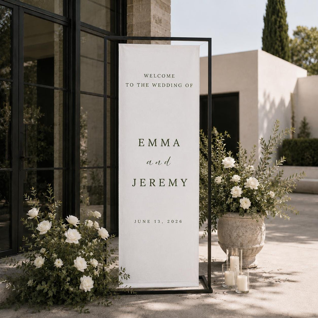 Personalized Linen Wedding Welcome Sign,Custom Fabric Wedding Banner,Modern Ceremony Decor, Outdoor Wedding Decoration,Engagement Party Sign