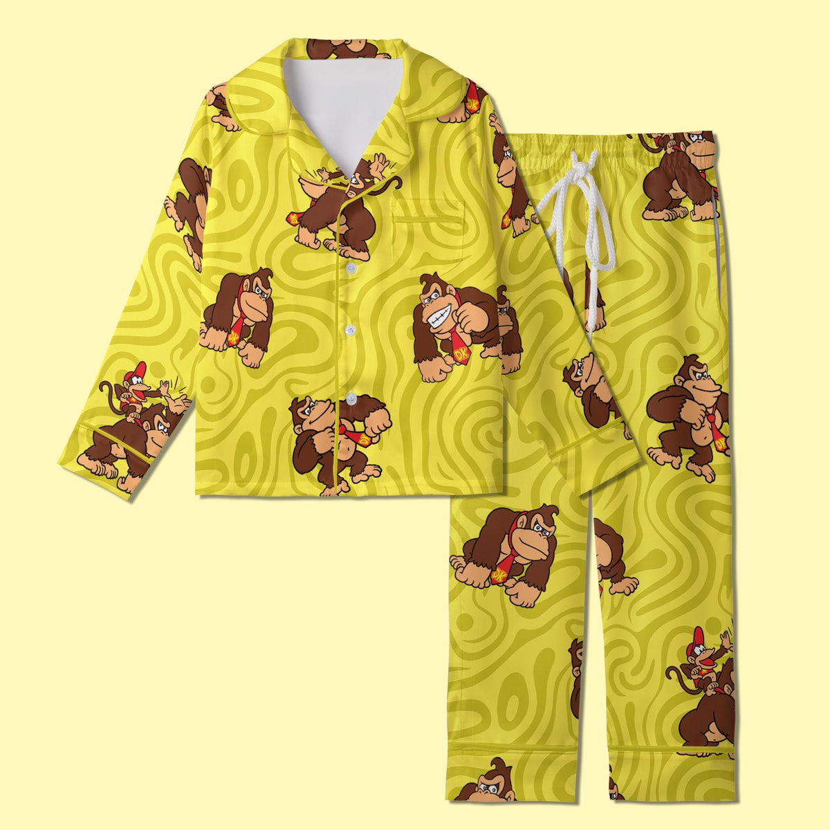 Donkey Kong Pajamas Satin, Super Mario World Pajamas, Super Nintendo World Vacation Pajamas For Kid, Birthday Gift, Kids Weekend Pajamas