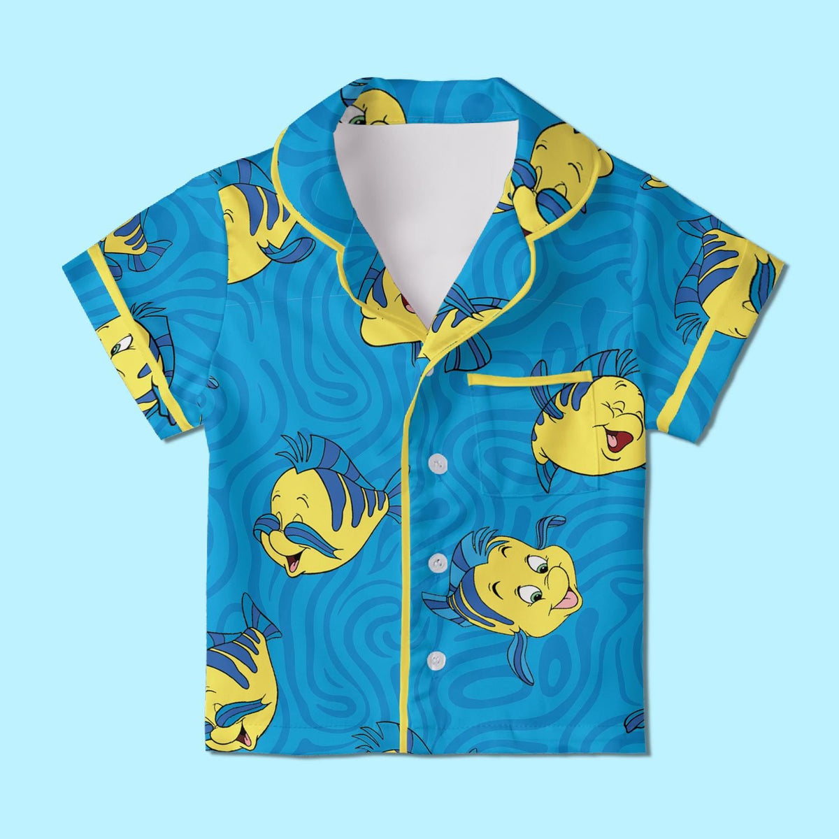 Flounder Little Mermaid Pajamas Satin, Little Mermaid Inspired Sleepwear, Tropical Fish Gift For Kid, Princess Ocean Slumber Party Pajamas