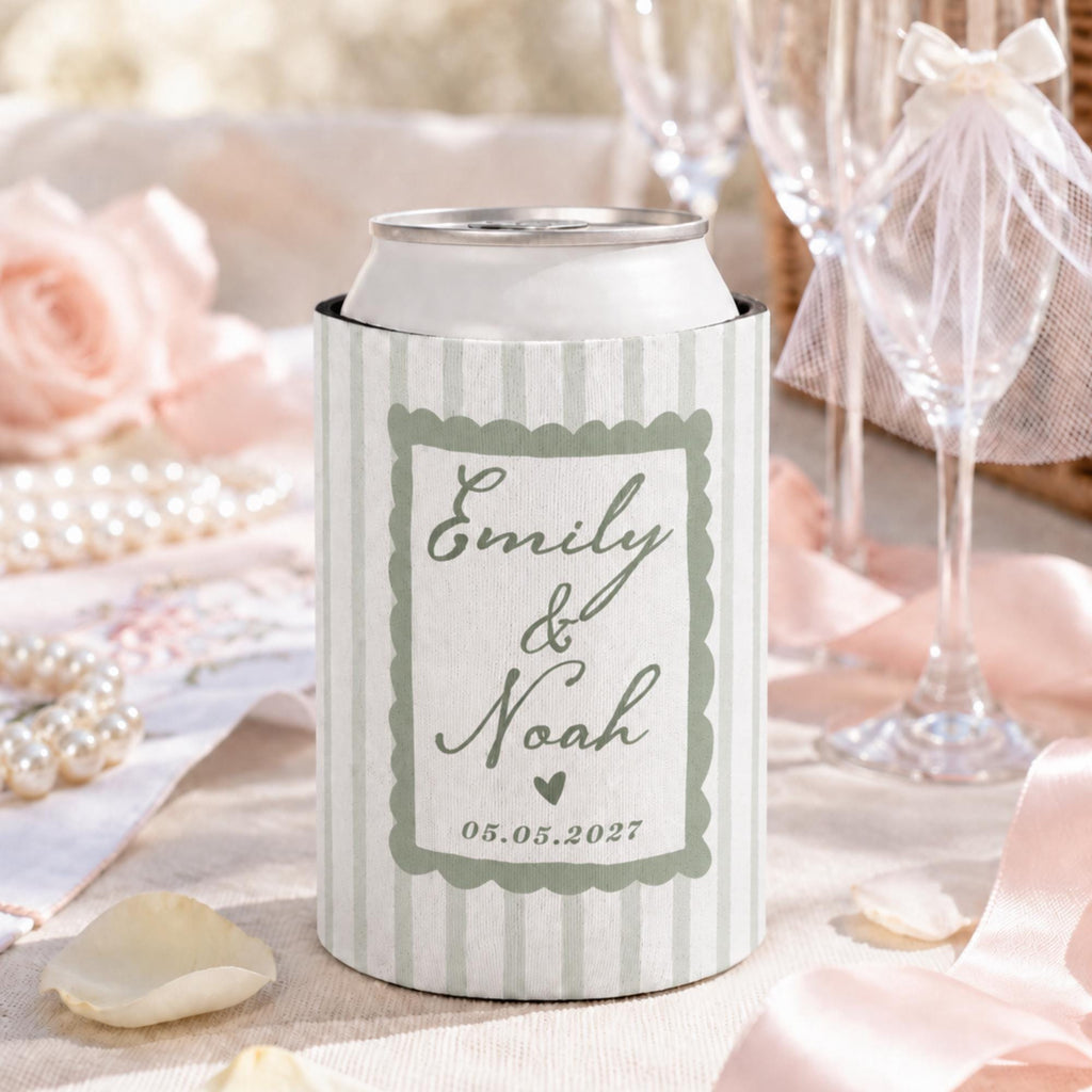 Personalized Wedding Can Cooler, Custom Names and Date, Reception Favors for Guests
